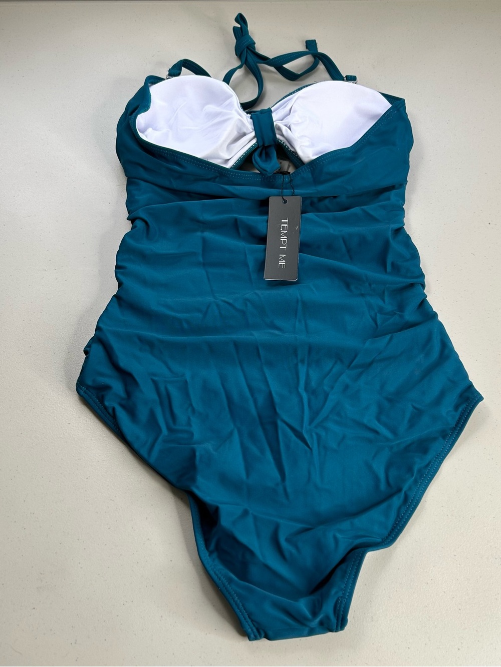 Tempt Me Halter Keyhole One Piece Swimsuit Women Small Teal Blue Slimming - Picture 2 of 6
